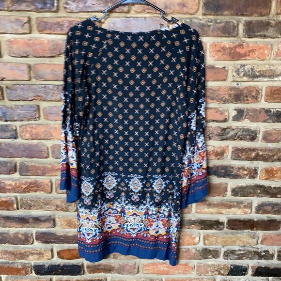 Risesun Black Printed Multicolored Long Sleeve Mini Shift Dress Women's Small - Picture 6 of 6